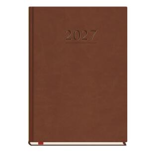 Kalendarz książkowy format A5 rozkład tygodniowy 2027 Michalczyk i Prokop Popularny T-209V, registry drukowane brązowa okładka