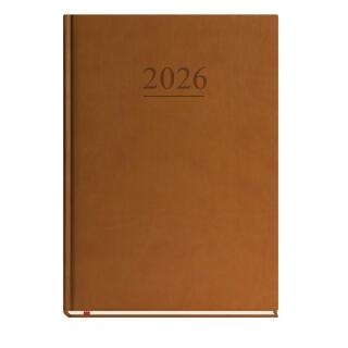 Kalendarz książkowy format B5 rozkład tygodniowy 2027 Michalczyk i Prokop Klasyczny T-221V, registry drukowane brązowa okładka