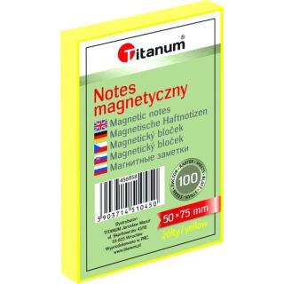 Karteczki elektrostatyczne Titanum 50 x 75 mm, magnetyczny bloczek 100 kartek żółty