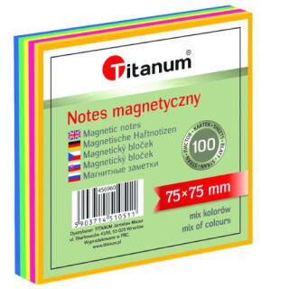 Karteczki elektrostatyczne Titanum 75 x 75 mm, magnetyczny bloczek 100 kartek 4 kolory