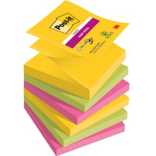 Karteczki harmonijkowe Post-it Super Sticky Z-Notes 76 x 76 mm, kolekcja Carnival, 3 kolory bloczków 6 x 90 kartek