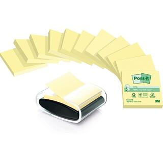 Karteczki harmonijkowe Post-it Z-Notes Ekologiczne 76x 76 mm, żółte bloczki + podajnik PRO GRATIS 12 x 100 kartek