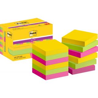 Karteczki samoprzylepne Post-it Super Sticky 47,6 x 47,6 mm, kolekcja Carnival, 3 kolory bloczków 12 x 90 kartek