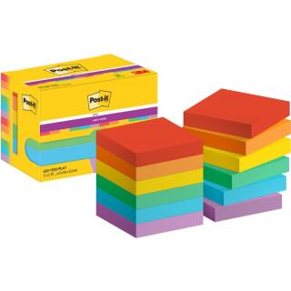 Karteczki samoprzylepne Post-it Super Sticky 47,6 x 47,6 mm, kolekcja Playful, 6 kolorów bloczków 12 x 90 kartek