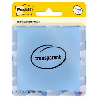 Karteczki samoprzylepne Post-it Transparent Notes 73 x 73 mm, przezroczysty pastelowy bloczek 36 kartek niebieskie