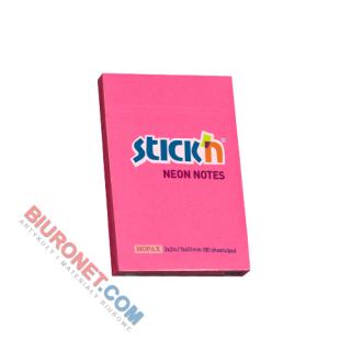 Karteczki samoprzylepne Stick'n 51x76 mm, neonowy bloczek 100 kartek ciemnoróżowy
