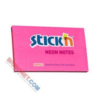 Karteczki samoprzylepne Stick'n 76x127 mm, neonowy bloczek 100 kartek ciemnoróżowy