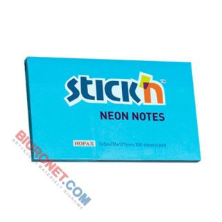 Karteczki samoprzylepne Stick'n 76x127 mm, neonowy bloczek 100 kartek niebieski