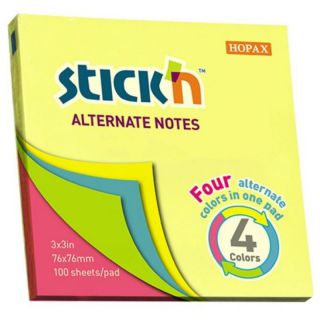 Karteczki samoprzylepne Stick'n 76x76 mm, 4 kolory 1 x 100 kartek