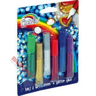 Klej szkolny w płynie z brokatem Fiorello 6 kolorów 6 x 6 ml