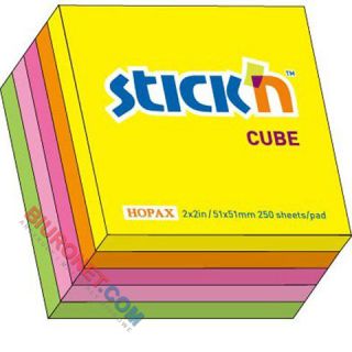 Kostka karteczek samoprzylepnych Stick'n 51 x 51 mm, 5 kolorów neonowych 1 x 250 kartek