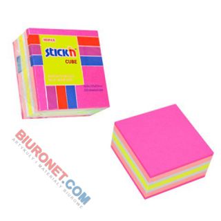Kostka karteczek samoprzylepnych Stick'n 51 x 51 mm, różowy mix 4 kolorów neonowych i pastelowych 1 x 250 kartek