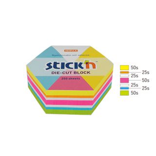 Kostka karteczek samoprzylepnych Stick'n Hexagon 61 x 70 mm, 5 kolorów neonowych 1 x 250 kartek