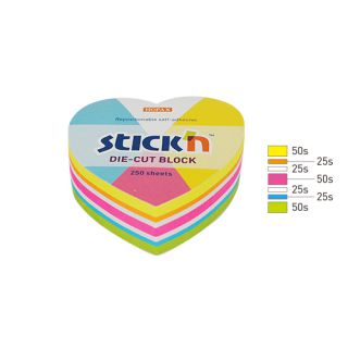 Kostka karteczek samoprzylepnych Stick'n Serce 64 x 67 mm, 6 kolorów neonowych 1 x 250 kartek