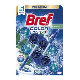 Kostka toaletowa Bref Color Aktiv Eukaliptus 50g, barwiąca zawieszka do WC, niebieska 2 sztuki