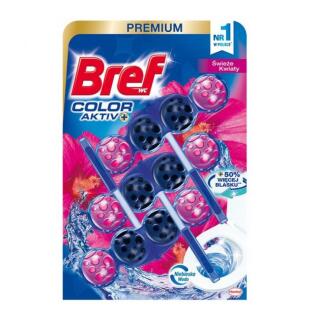 Kostka toaletowa Bref Color Aktiv Świeże Kwiaty 50g, barwiąca zawieszka do WC, niebieska 3 sztuki