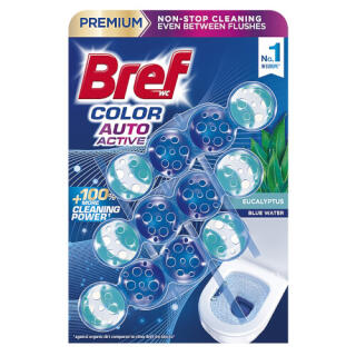Kostka toaletowa Bref Color Auto Aktiv Eukaliptus 50 g, barwiąca zawieszka do WC 3 sztuki