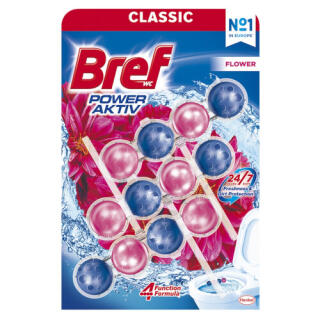 Kostka toaletowa Bref Power Aktiv Flower 50 g, zawieszka do WC 3 sztuki