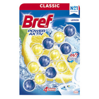 Kostka toaletowa Bref Power Aktiv Lemon 50 g, zawieszka do WC 3 sztuki