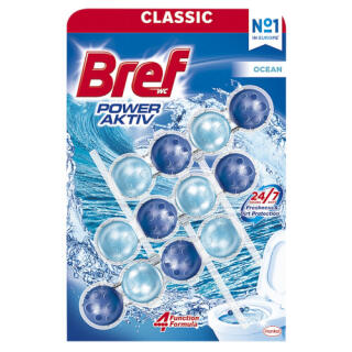 Kostka toaletowa Bref Power Aktiv Ocean 50 g, zawieszka do WC 3 sztuki