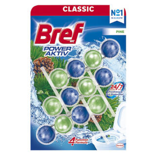 Kostka toaletowa Bref Power Aktiv Pine 50 g, zawieszka do WC 3 sztuki