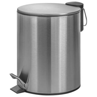Kosz metalowy ze stopką i wolnoopadającą klapą Donau Home Modern 5L, okrągły srebrny mat