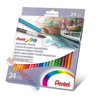 Kredki akwarelowe ołówkowe Pentel Arts, do rozmywania wodą 24 kolory
