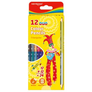 Kredki dwustronne ołówkowe KEYROAD Duo Colour Pencils, trójkątne 2 x 12 kolorów