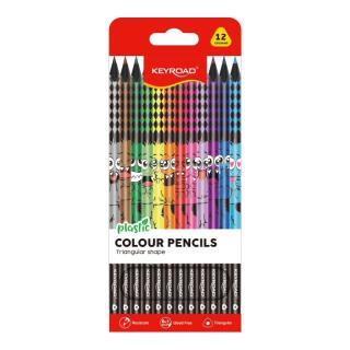 Kredki ołówkowe bezdrzewne KEYROAD Plastic Colour Pencils, trójkątne w zwierzęcy wzór 12 kolorów