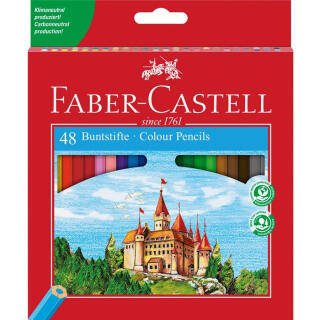 Kredki ołówkowe drewniane Faber-Castell Zamek, sześciokątne z temperówką 48 kolorów