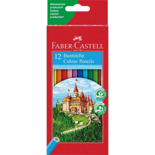 Kredki ołówkowe drewniane Faber-Castell Zamek, sześciokątne z temperówką 12 kolorów
