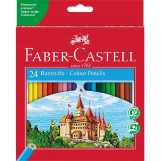 Kredki ołówkowe drewniane Faber-Castell Zamek, sześciokątne z temperówką 24 kolory