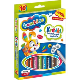 Kredki ołówkowe drewniane grube Bambino 15 cm, z temperówką 10 kolorów