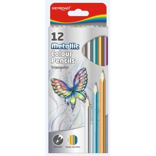 Kredki ołówkowe drewniane KEYROAD Metallic Colour Pencils, trójkątne 12 kolorów