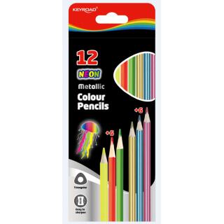 Kredki ołówkowe drewniane KEYROAD Neon Metallic Colour Pencils, trójkątne 12 kolorów