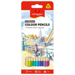 Kredki ołówkowe drewniane KEYROAD Premium Colour Pencils 4 mm, trójkątne 12 kolorów