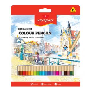 Kredki ołówkowe drewniane KEYROAD Premium Colour Pencils 4 mm, trójkątne 24 kolory