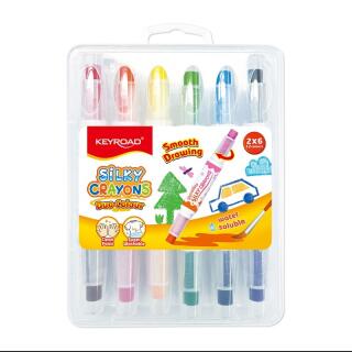 Kredki żelowe dwustronne KEYROAD Silky Crayons Duo-Colour w plastikowym pudełku 2 x 6 kolorów