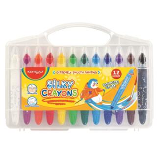 Kredki żelowe KEYROAD Silky Crayons Smoozy Craft w pudełku plastikowym, zmywalne 12 kolorów
