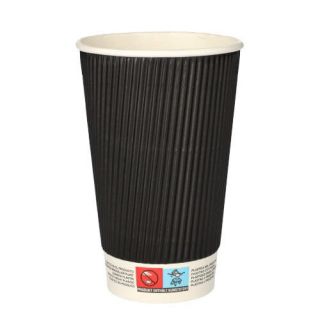 Kubki papierowe czarne PapStar Ripple Wall 25 sztuk, do napojów gorących z dobrą izolacją termiczną 400 ml