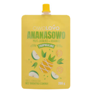 Mus owocowy jabłkowo-ananasowy bez cukru OwoLovo Tropikalnie Ananasowo, tubka 200 g