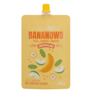 Mus owocowy jabłkowo-bananowy bez cukru OwoLovo Tropikalnie Bananowo, tubka 200 g