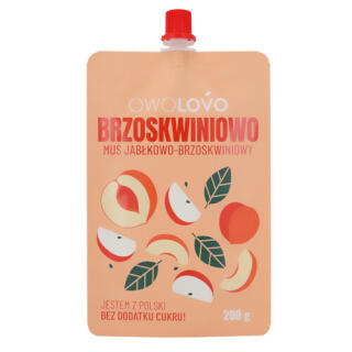 Mus owocowy jabłkowo-brzoskwiniowy bez cukru OwoLovo Brzoskwiniowo, tubka 200 g