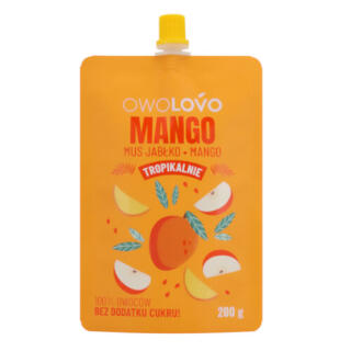 Mus owocowy jabłkowo-mango bez cukru OwoLovo Tropikalnie Mango, tubka 200 g
