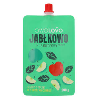 Mus owocowy jabłkowy premium bez cukru OwoLovo Jabłkowo, tubka 200 g