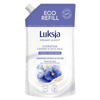 Mydło w płynie Luksja Creamy 400 ml, zapas uzupełniający Eco Refill len i mleczko ryżowe