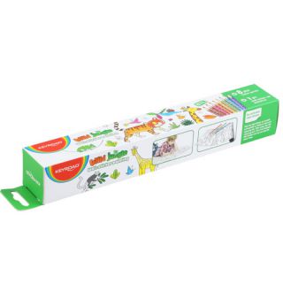 Naklejka na ścianę do kolorowania KEYROAD Wild Jungle + kredki 8 kolorów 30 x 206 cm