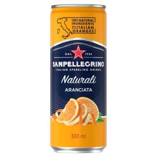 Napój Sanpellegrino Aranciata Naturali 0,33L, delikatnie gazowany, w puszce 24 sztuki