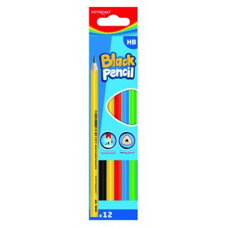 Ołówek szkolny bez gumki trójkątny KEYROAD Black Pencil 12 sztuk, drewniany grafit HB