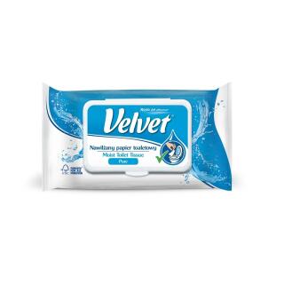 Papier nawilżany Velvet Pure, biały papier toaletowy, 1-warstwowy, bezzapachowy, biodegradowalny 42 listki
